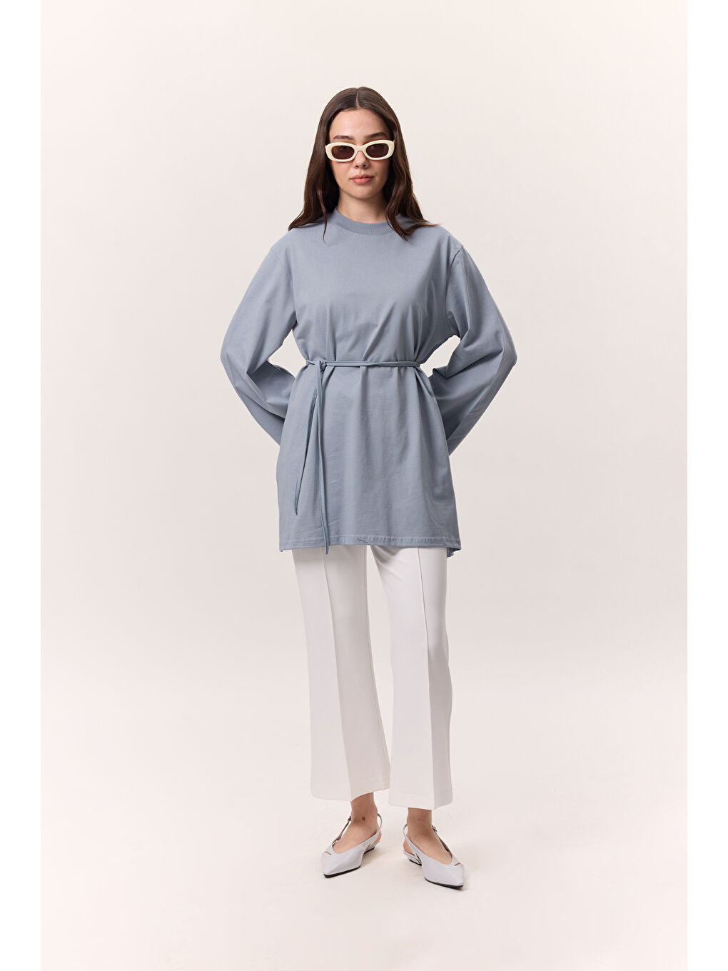 Bağlama Detaylı Oversıze Tshırt Mavi-2