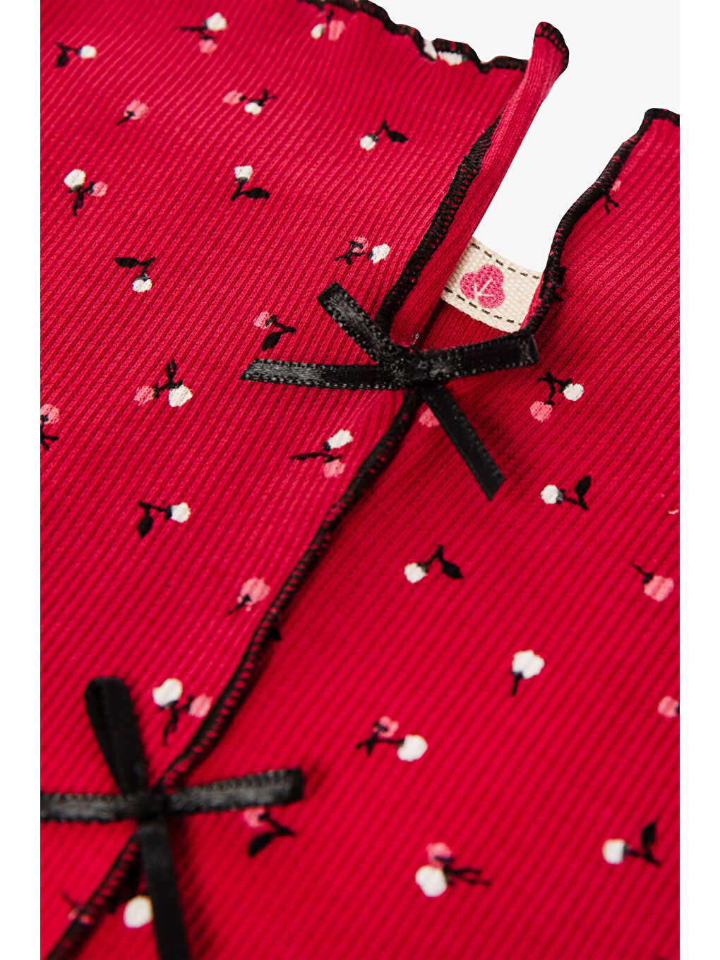 Bordo Kadın İnce Askılı Fiyonklu Pamuklu Şortlu Pijama Takımı-3