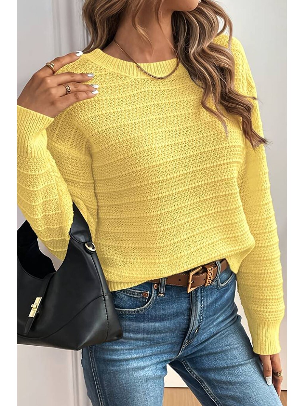Sarı Kendinden Desenlı Arka Fiyonklu Triko Bluz-3