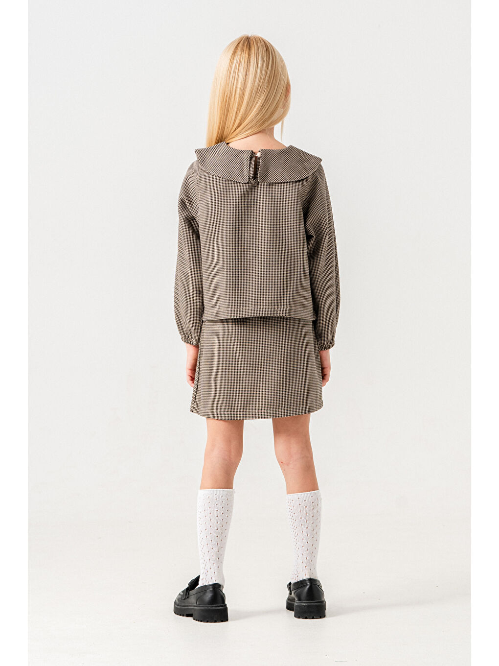 Kazayağı Desenli Kız Çocuk Etekli Takım 3-7 Yaş Siyah 3737-2-1