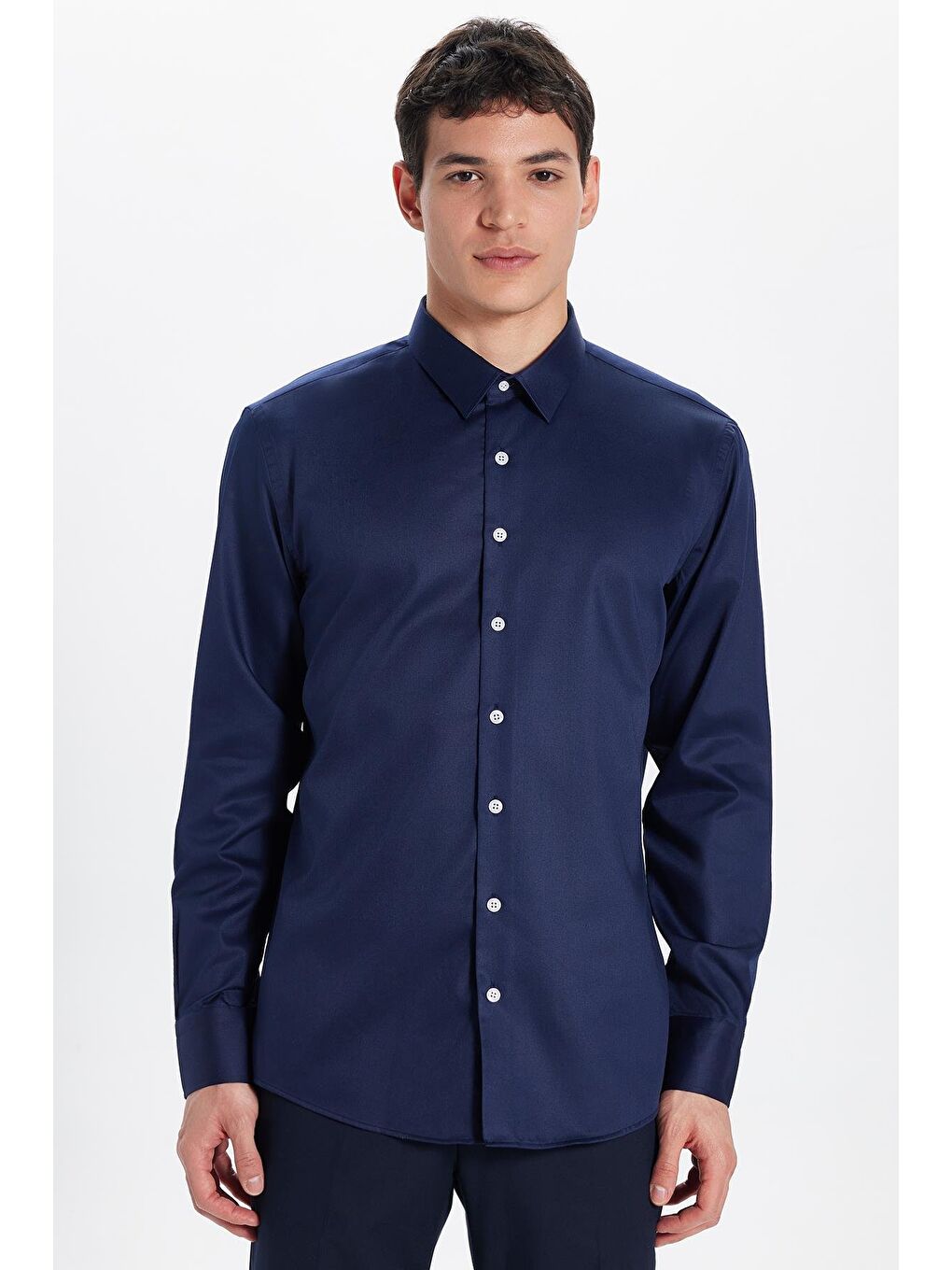 Erkek Slim Fit Non-Iron Pamuklu Doğa Dostu Ekoteks Belgeli Ütü Gerektirmez Lacivert Gömlek-1