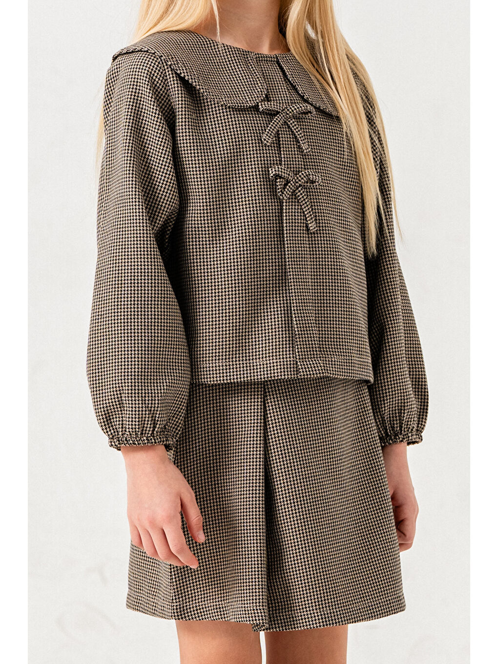 Kazayağı Desenli Kız Çocuk Etekli Takım 3-7 Yaş Siyah 3737-2-2