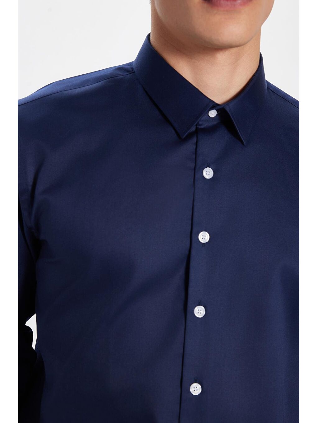 Erkek Slim Fit Non-Iron Pamuklu Doğa Dostu Ekoteks Belgeli Ütü Gerektirmez Lacivert Gömlek-3