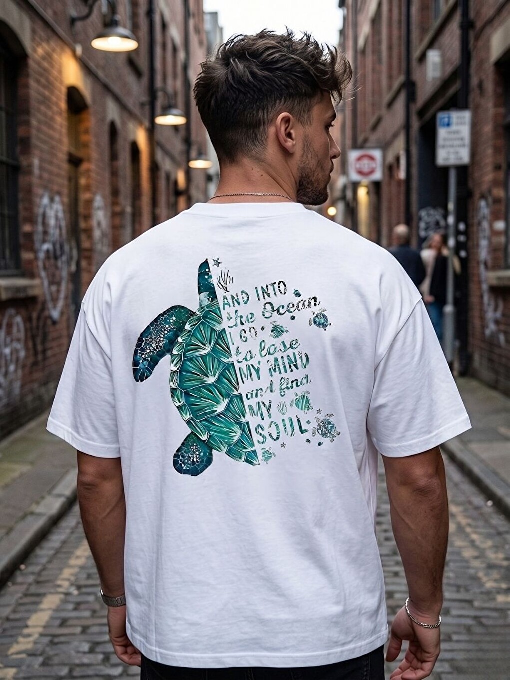 Beyaz Caretta Baskılı Oversize Tişört