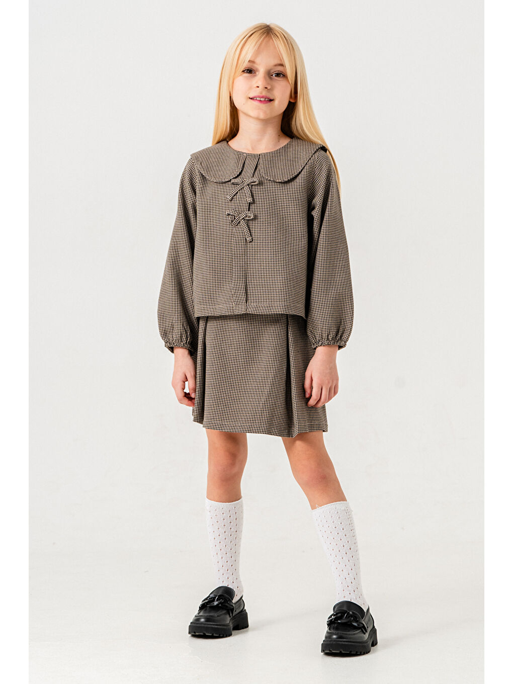 Kazayağı Desenli Kız Çocuk Etekli Takım 3-7 Yaş Siyah 3737-2-3