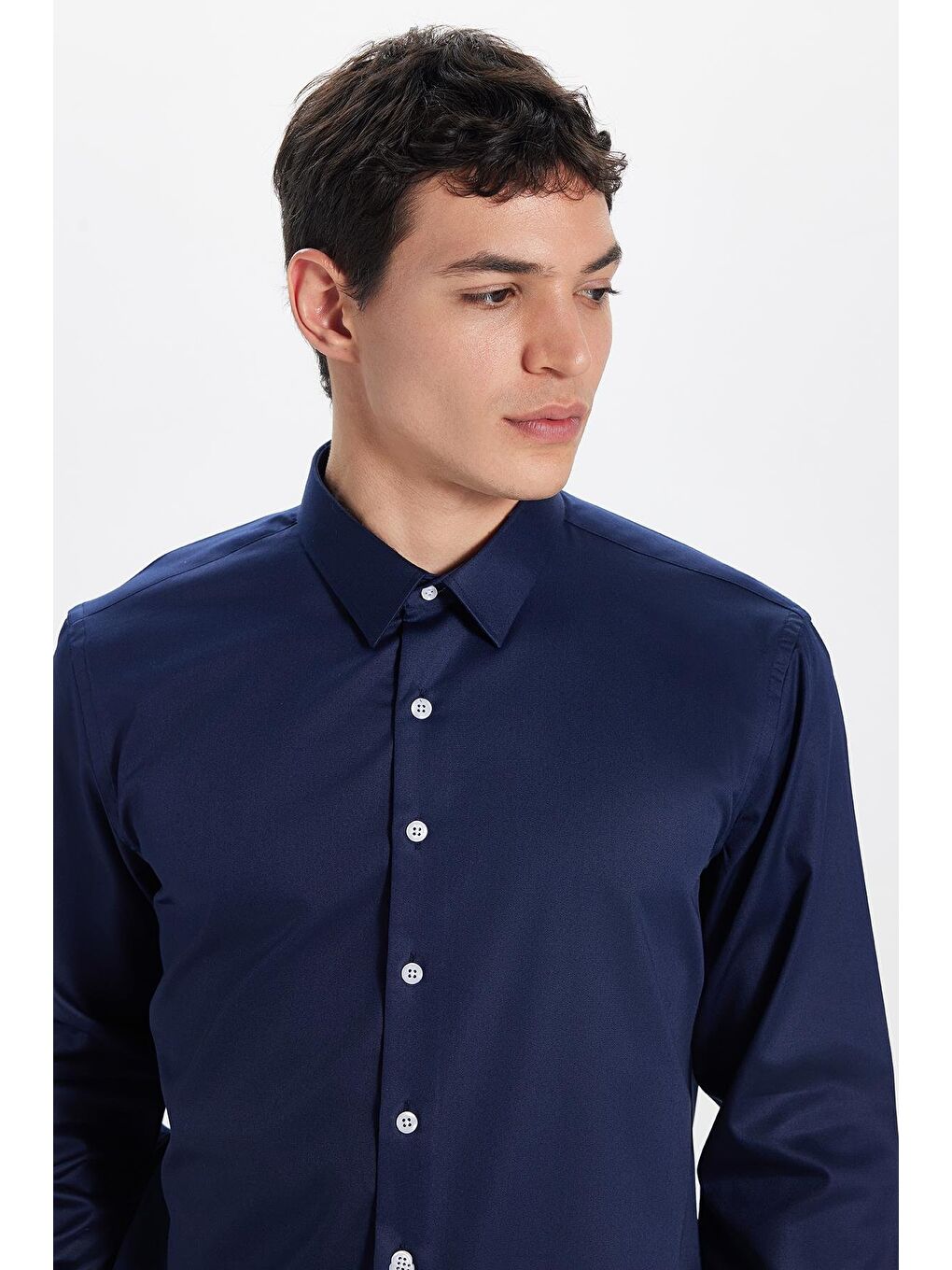 Erkek Slim Fit Non-Iron Pamuklu Doğa Dostu Ekoteks Belgeli Ütü Gerektirmez Lacivert Gömlek-5