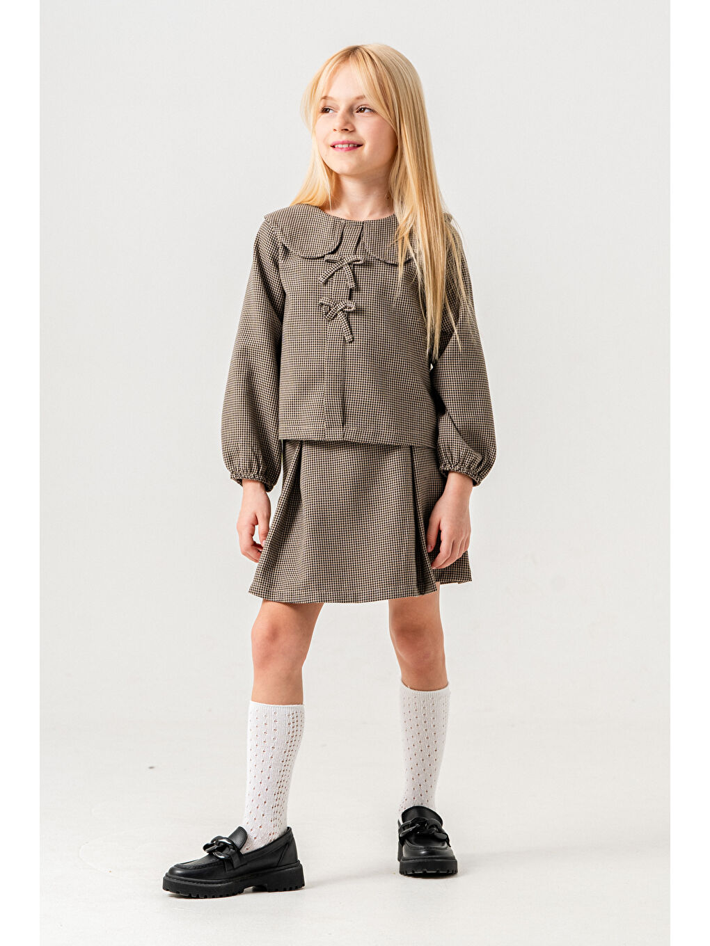 Kazayağı Desenli Kız Çocuk Etekli Takım 3-7 Yaş Siyah 3737-2-4