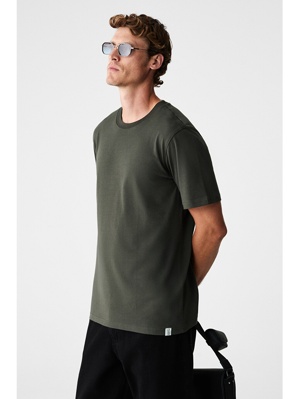 Rudy Erkek %100 Organik Pamuk Nefes Alan İç Göstermeyen Bisiklet Yaka Basic Haki T-shirt-1
