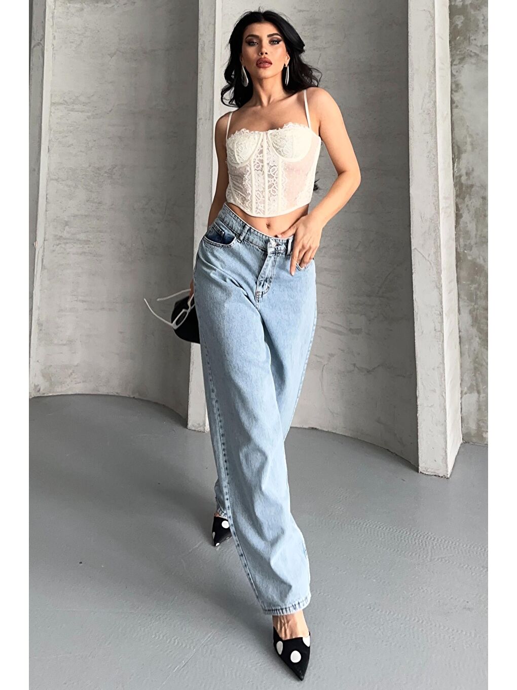 Kar Yıkamalı Baggy Jean Pantolon Buz Mavi - 27269-2