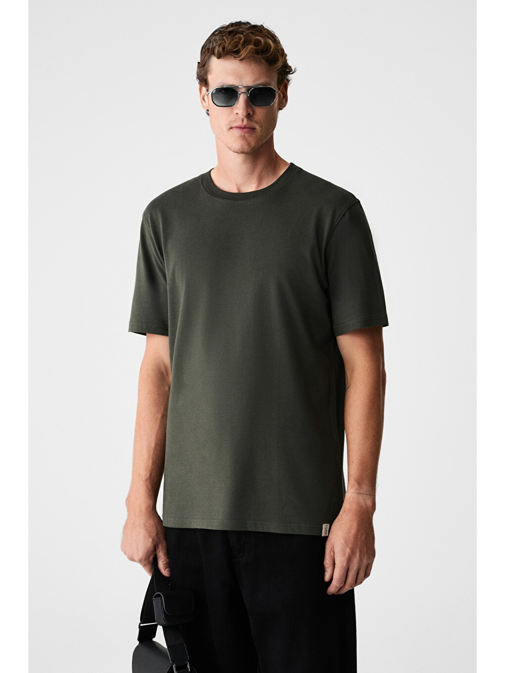 Rudy Erkek %100 Organik Pamuk Nefes Alan İç Göstermeyen Bisiklet Yaka Basic Haki T-shirt-2