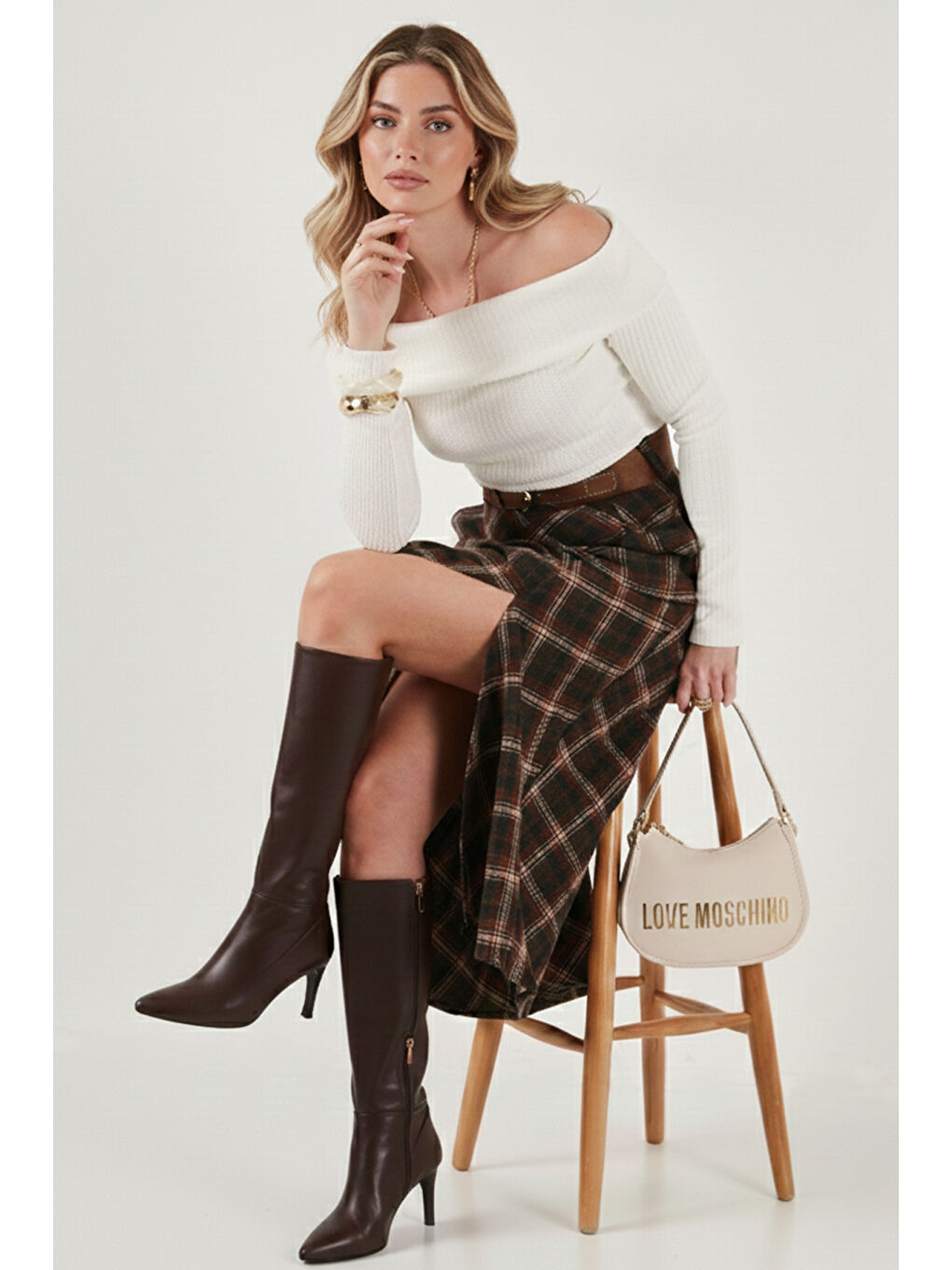 Kahverengi Pamuk Karışımlı Kemerli Cepli Kadın Midi Etek 6833365-1