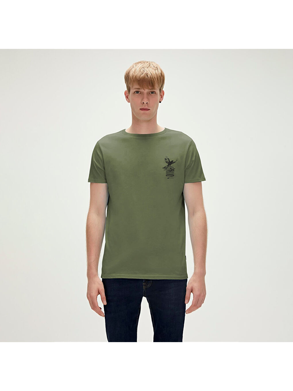 Fish Dream Erkek Haki Yuvarlak Yaka Tişört
