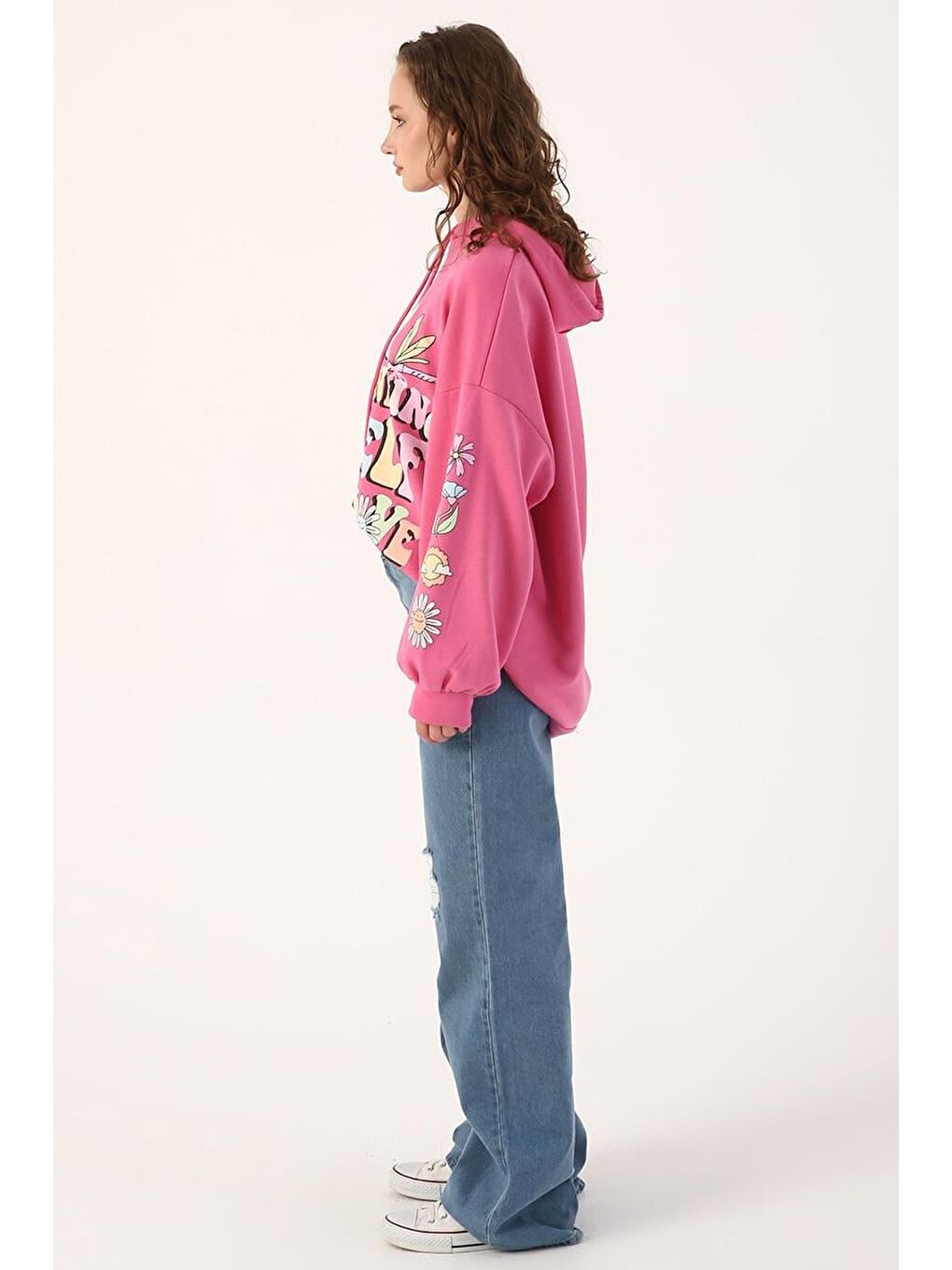 Mavi01-Yırtık Detaylı Wide Leg Pantolon-2