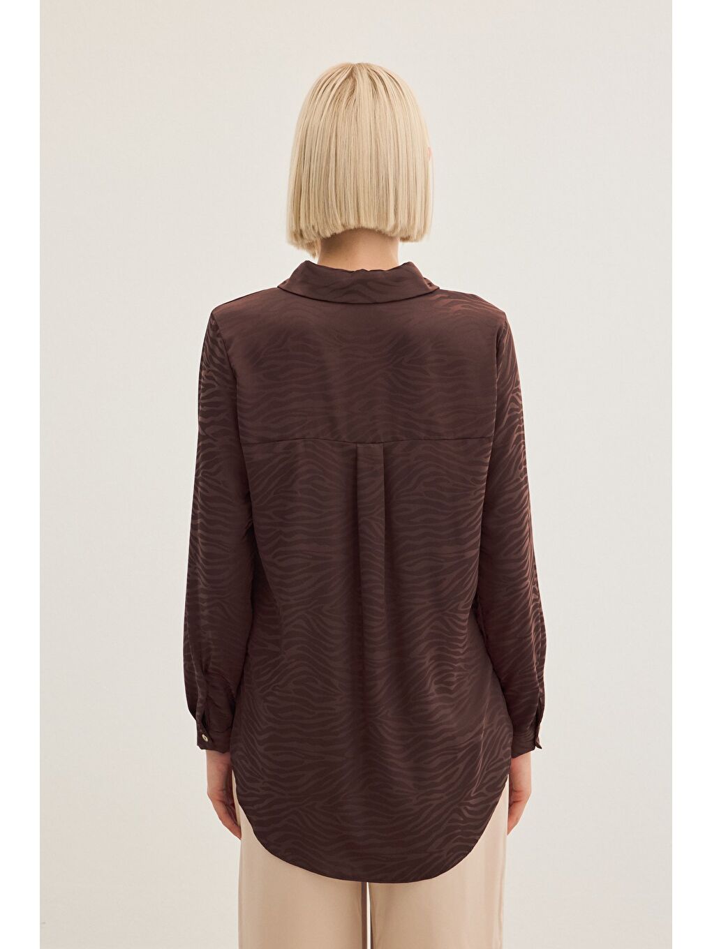 Kahverengi Zebra Desenli Gömlek - Kahve-7