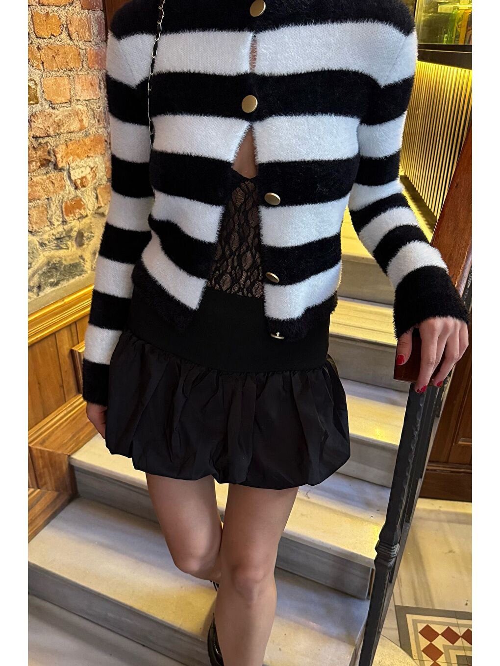 Siyah Kadın Renk Bloklu Yumoş Triko Ceket (s-m-l Beden Uyumludur.)-2