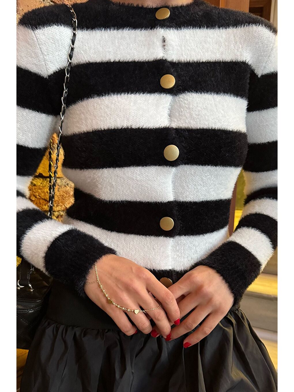 Siyah Kadın Renk Bloklu Yumoş Triko Ceket (s-m-l Beden Uyumludur.)-3