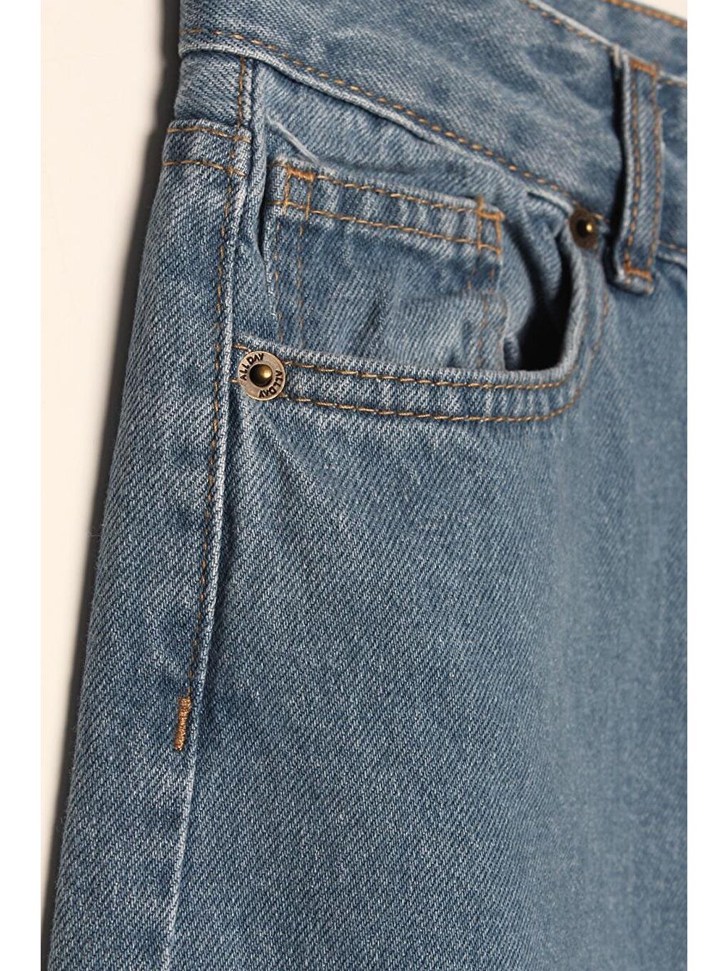 Mavi01-Yırtık Detaylı Wide Leg Pantolon-4