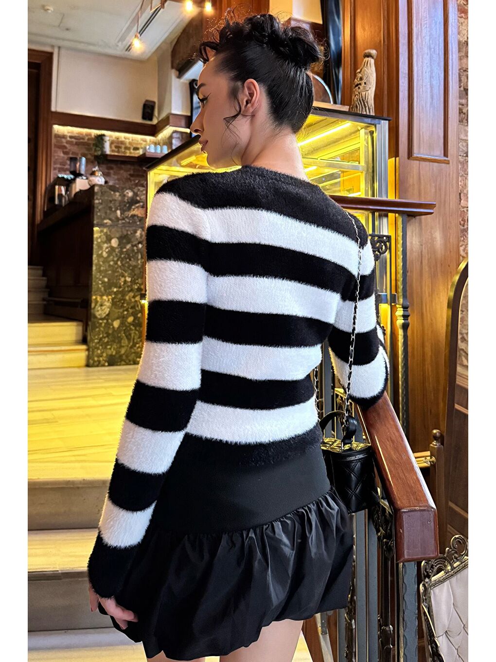 Siyah Kadın Renk Bloklu Yumoş Triko Ceket (s-m-l Beden Uyumludur.)-4