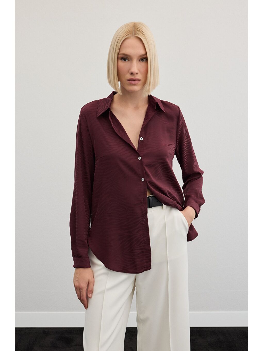 Zebra Desenli Gömlek - Bordo-1