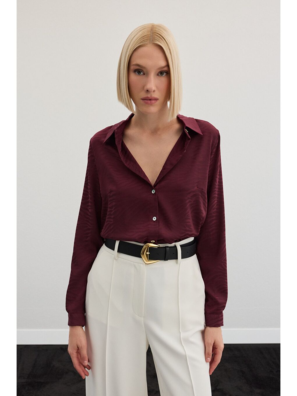 Zebra Desenli Gömlek - Bordo-2