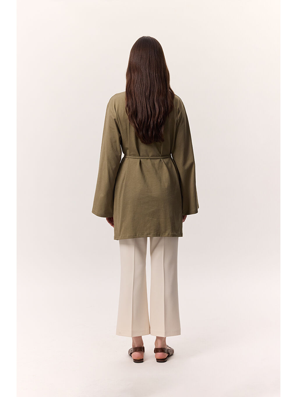 Bağlama Detaylı Oversıze Tshırt Haki-4