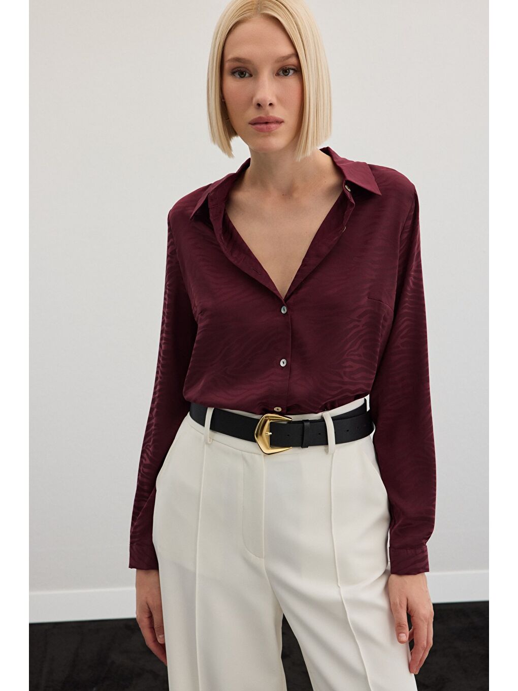 Zebra Desenli Gömlek - Bordo-3