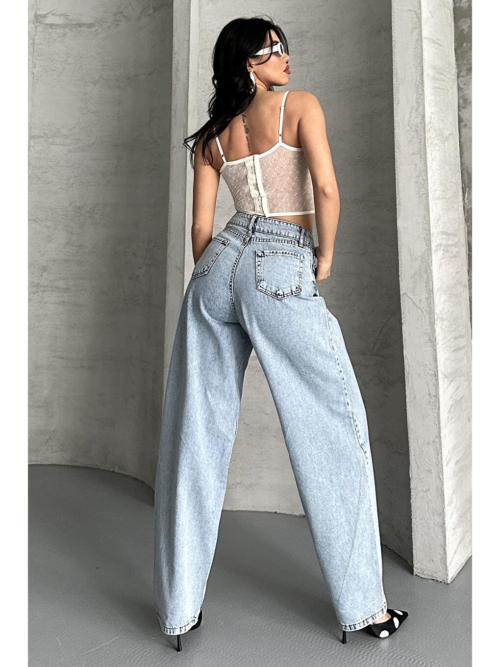Kar Yıkamalı Baggy Jean Pantolon Buz Mavi - 27269-5