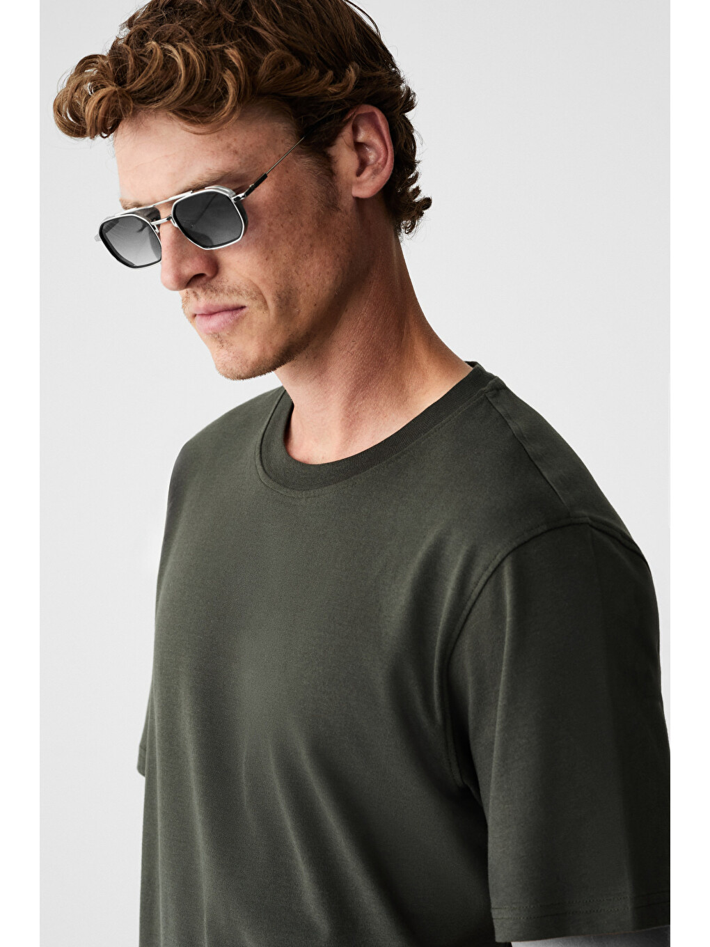 Rudy Erkek %100 Organik Pamuk Nefes Alan İç Göstermeyen Bisiklet Yaka Basic Haki T-shirt-3