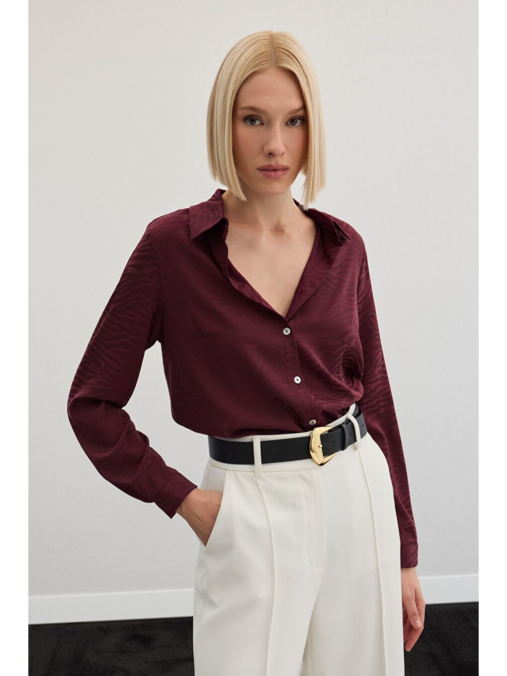 Zebra Desenli Gömlek - Bordo-4