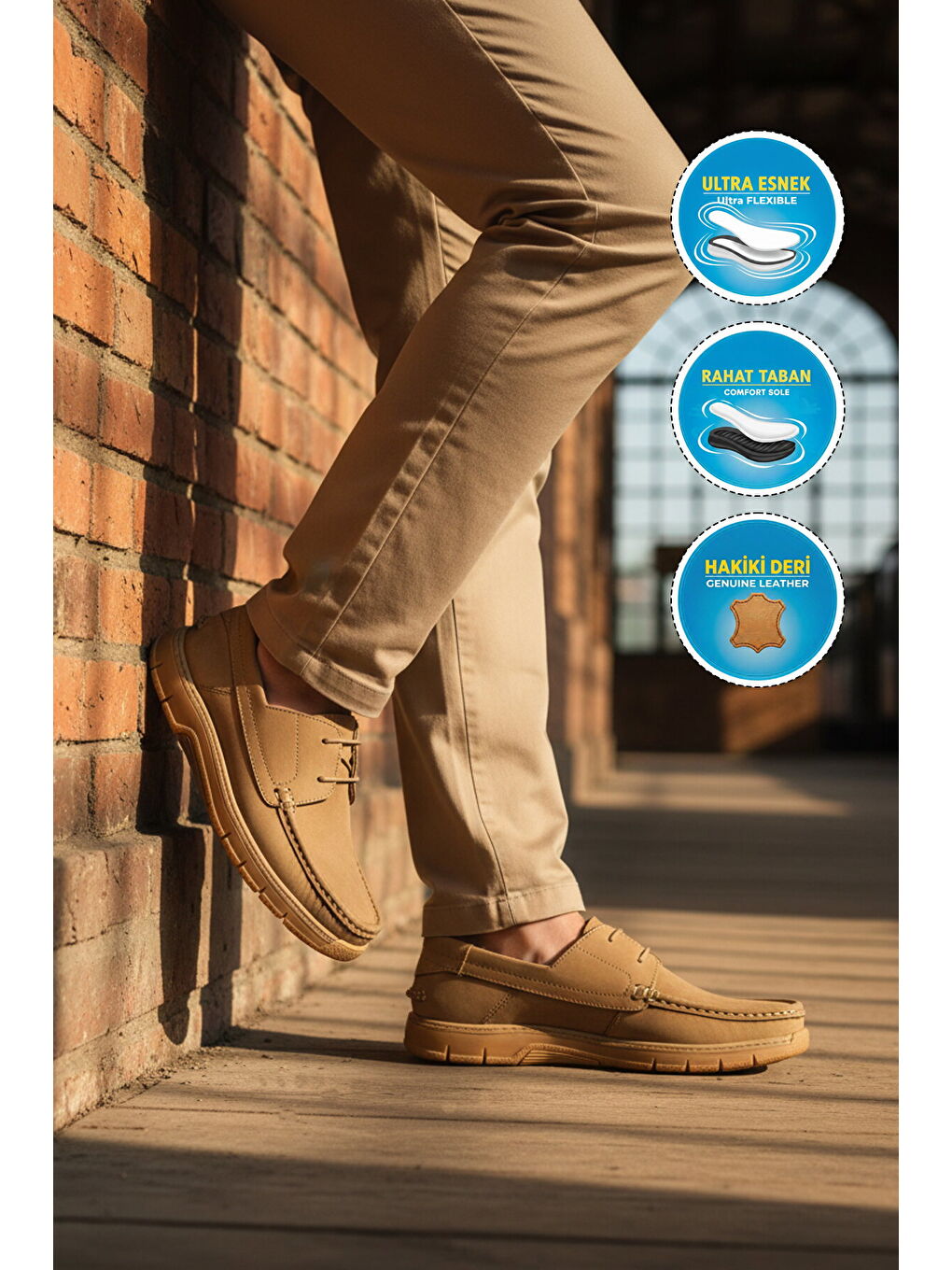Ekru Kum Nubuk Hakiki Deri Erkek Casual Ayakkabı 6Y3318-179 M-2