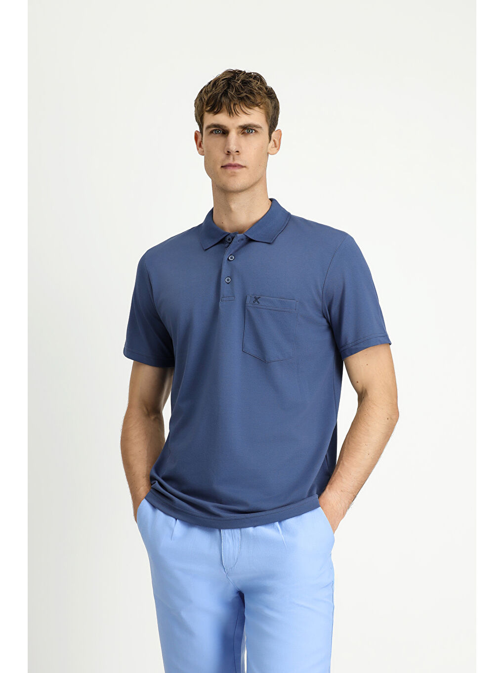 İndigo Regular Fit Pamuklu Nakışlı Cepli Polo Yaka Tişört