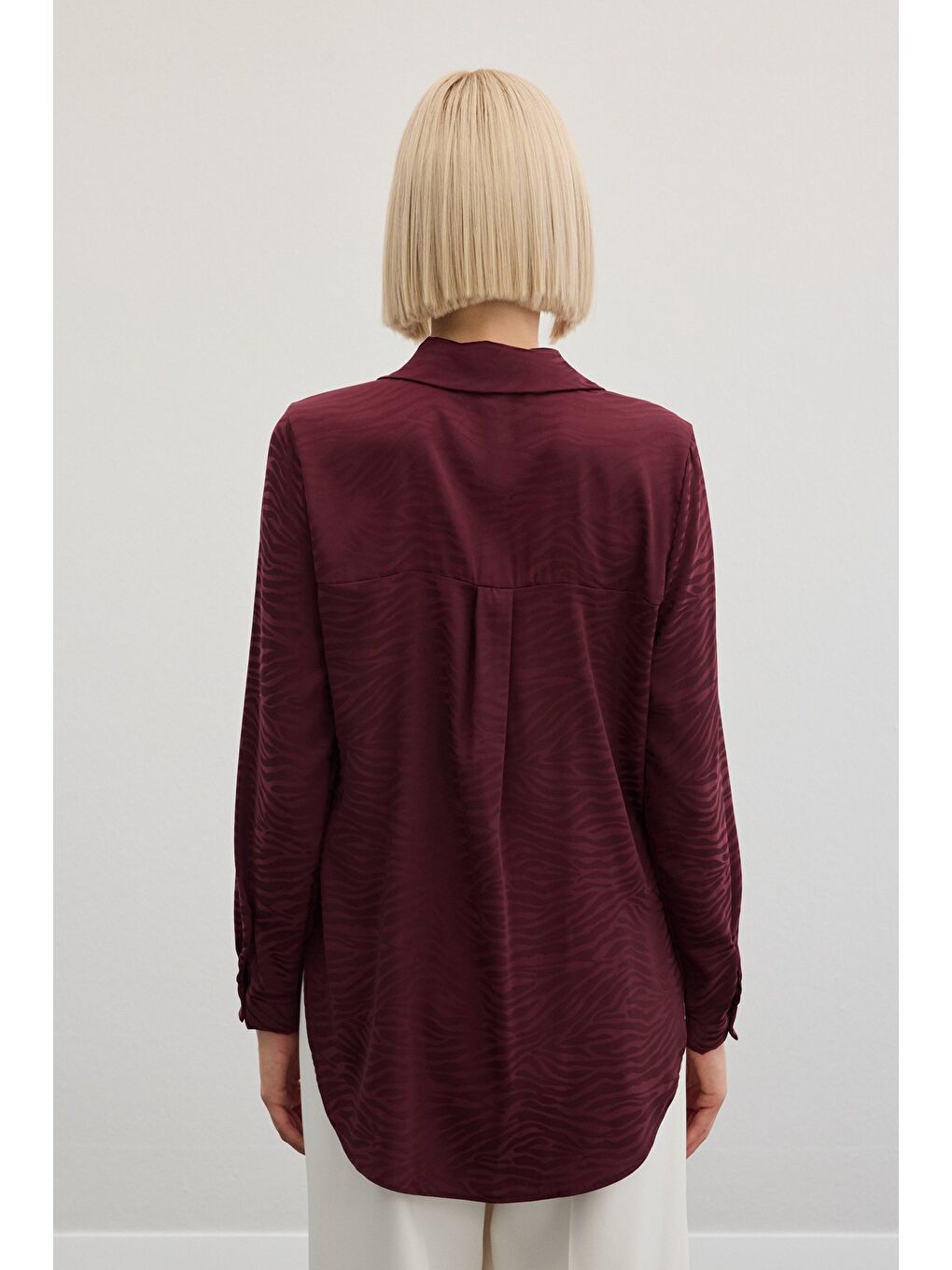 Zebra Desenli Gömlek - Bordo-7