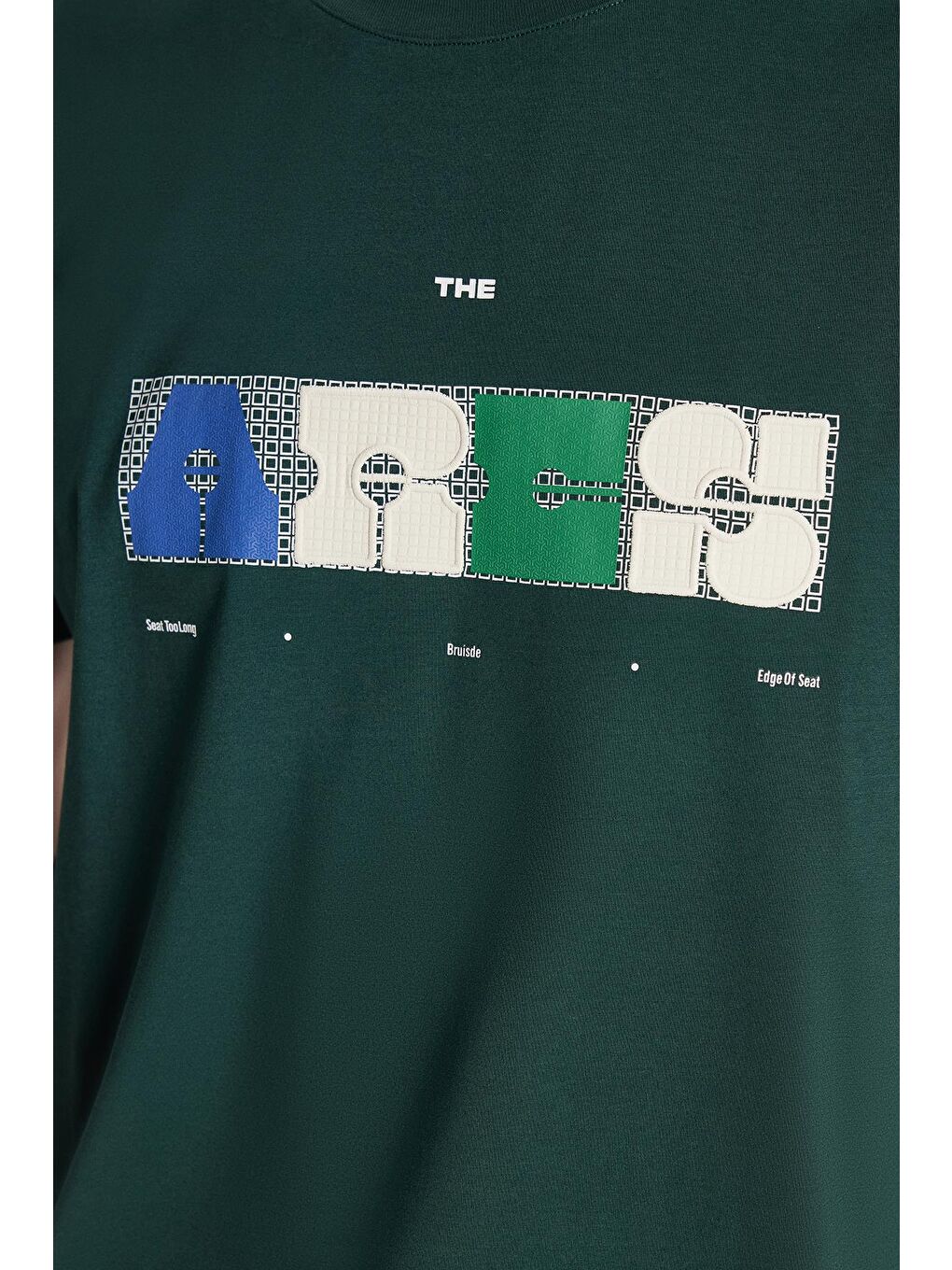 Relax Fit Rahat Kesim Pamuklu Ön Baskı Detaylı Bisiklet Yaka Yeşil Erkek Tişört-3