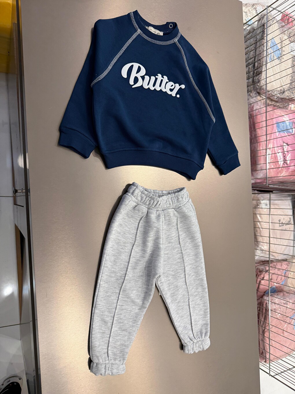 Karışık Bebek Pamuklu Butter Baskılı Lacivert Sweatshirt Ve Gri Eşofman Altı Takımı-2