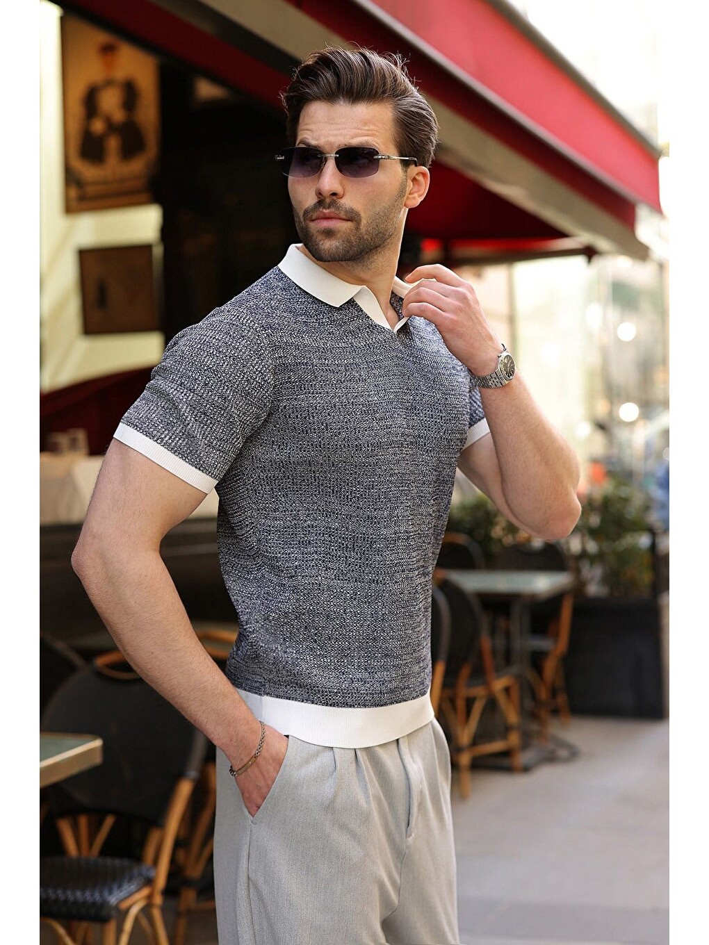 Beyaz Polo Yaka Regular Fit Erkek Triko Tişört E7496