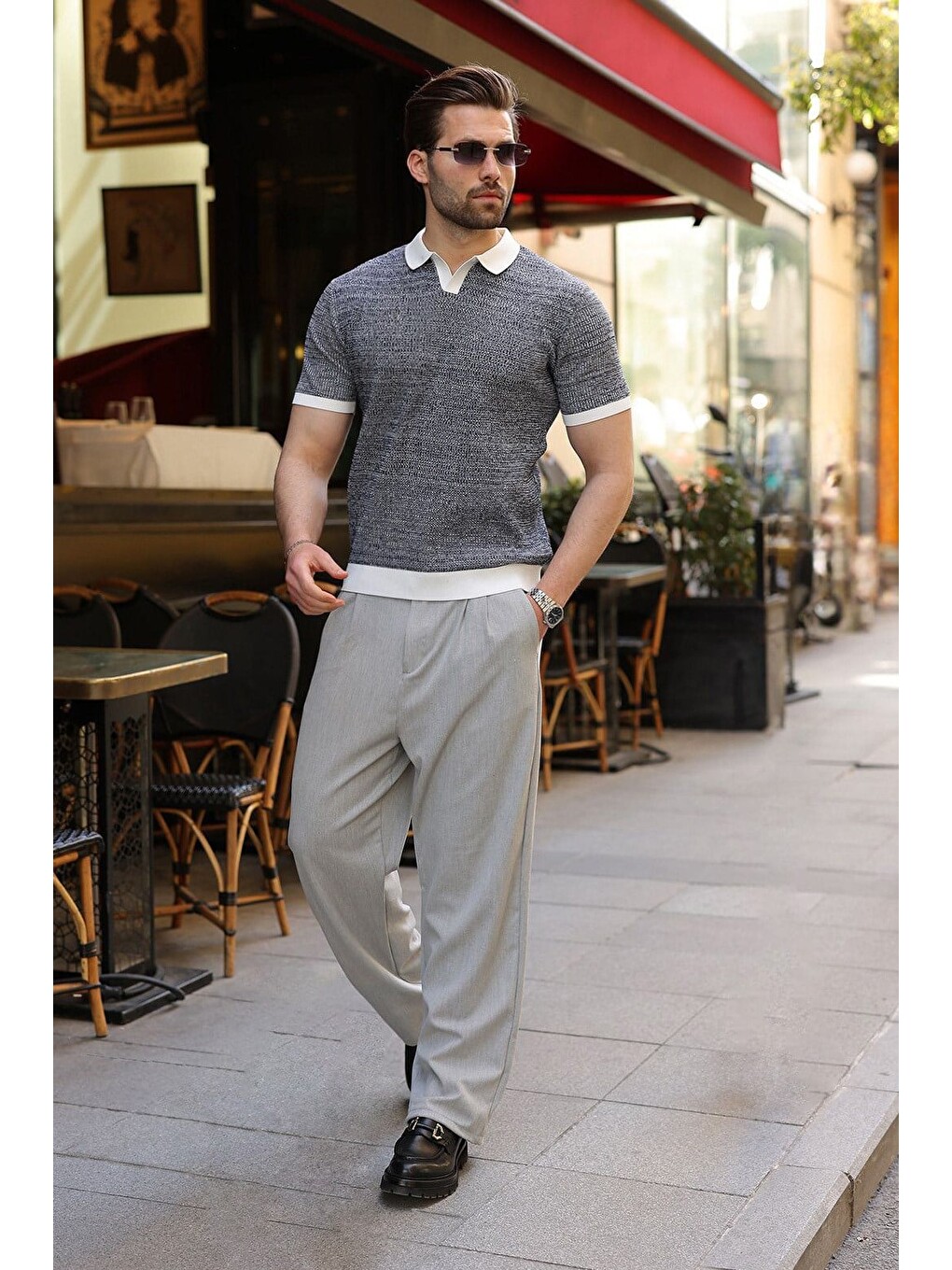 Beyaz Polo Yaka Regular Fit Erkek Triko Tişört E7496-1