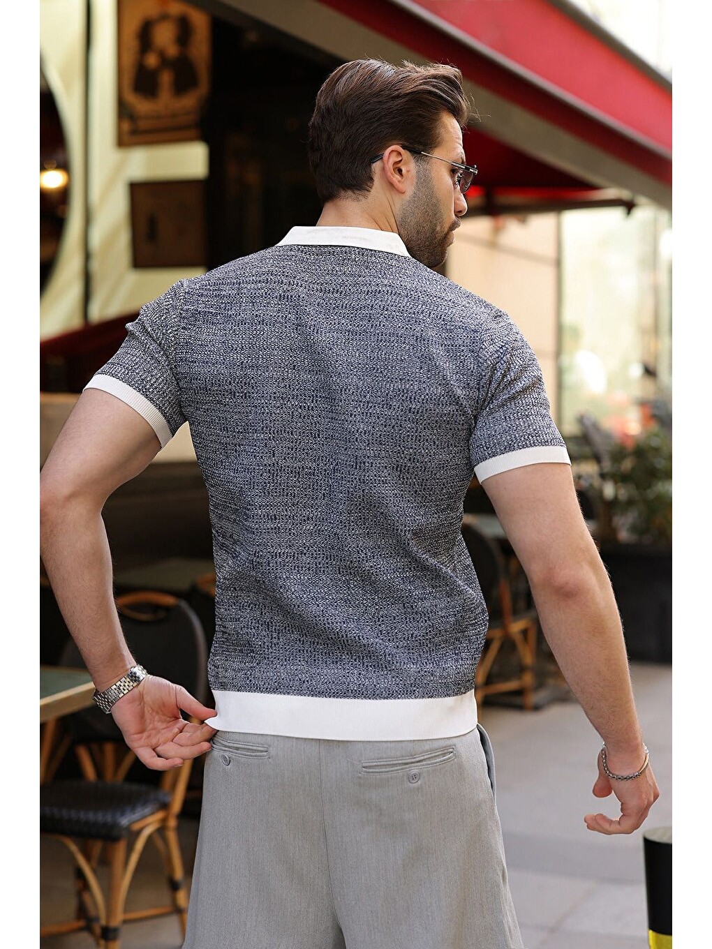 Beyaz Polo Yaka Regular Fit Erkek Triko Tişört E7496-2