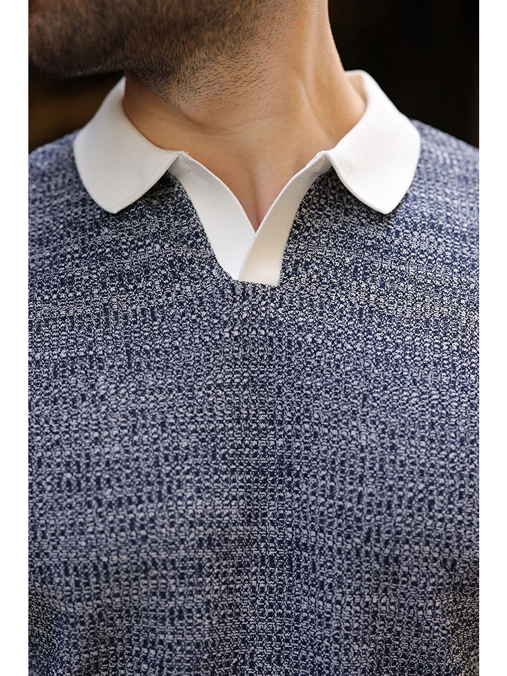 Beyaz Polo Yaka Regular Fit Erkek Triko Tişört E7496-3