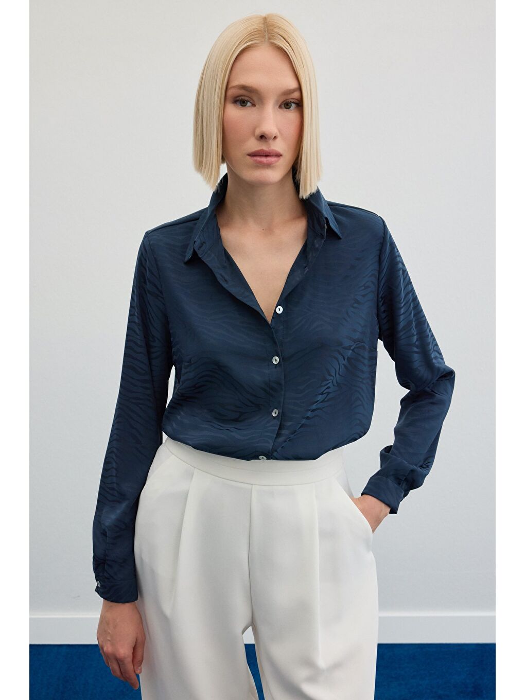 Zebra Desenli Gömlek - Lacivert