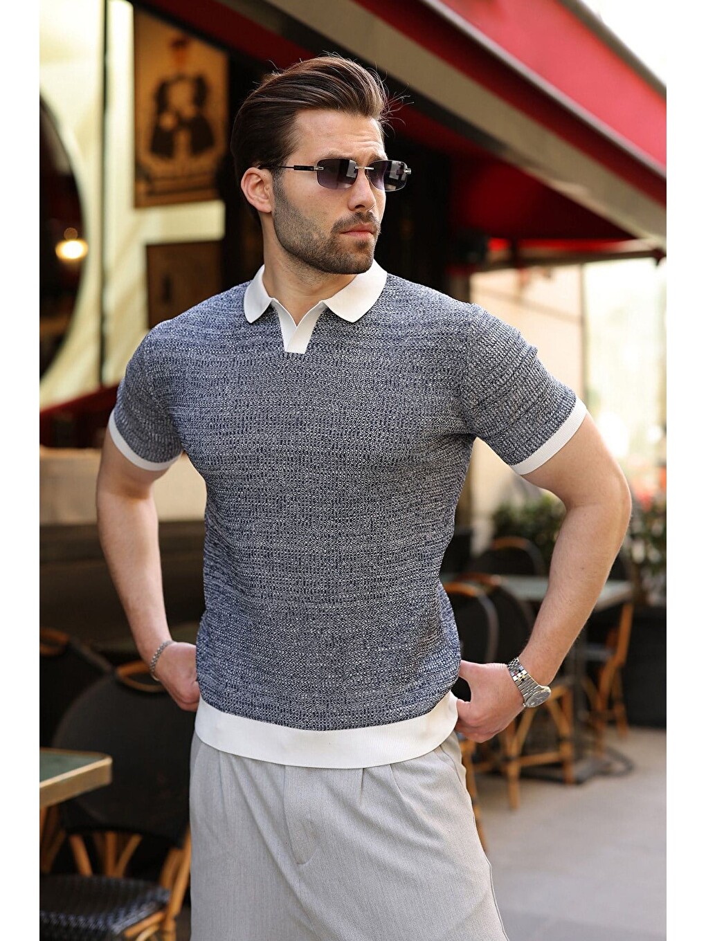 Beyaz Polo Yaka Regular Fit Erkek Triko Tişört E7496-4
