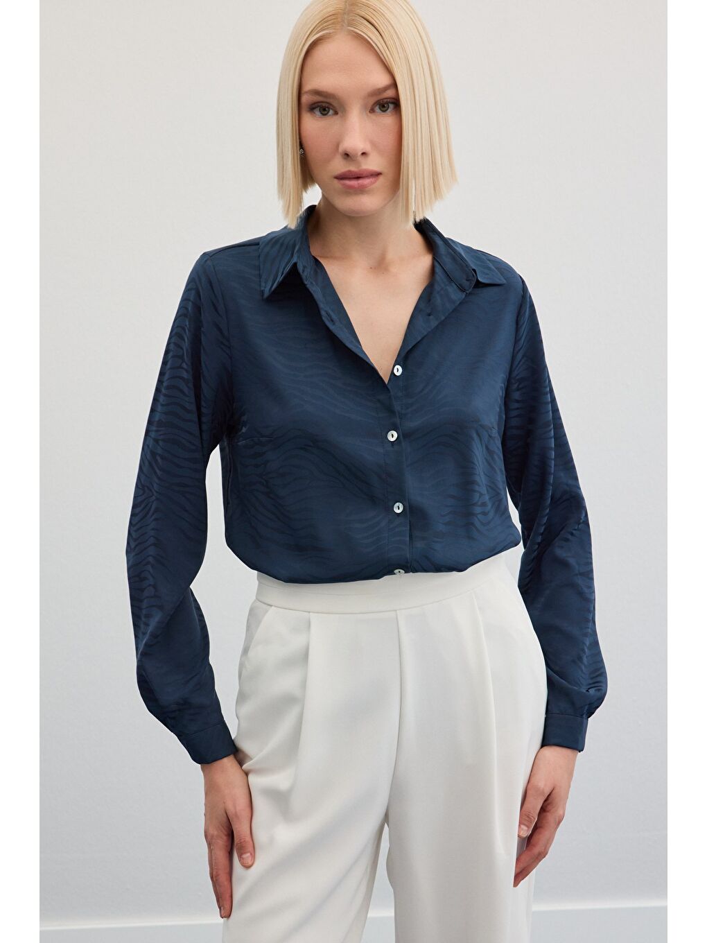 Zebra Desenli Gömlek - Lacivert-1