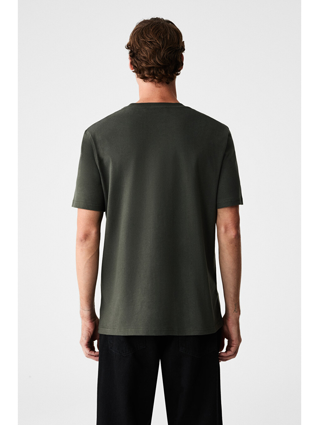 Rudy Erkek %100 Organik Pamuk Nefes Alan İç Göstermeyen Bisiklet Yaka Basic Haki T-shirt-4