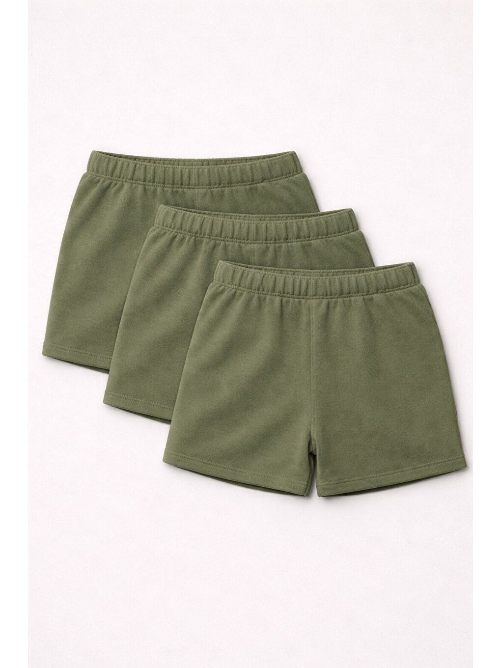 Haki 3'lü Paket Set Genç Kız Beli Lastikli Basic Pamuklu Şort