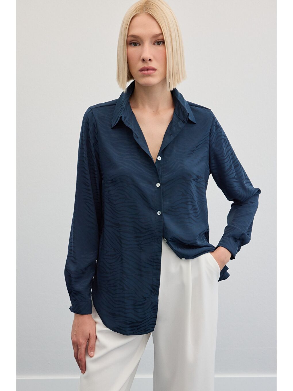 Zebra Desenli Gömlek - Lacivert-2