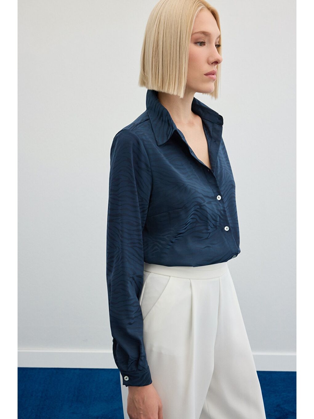 Zebra Desenli Gömlek - Lacivert-3