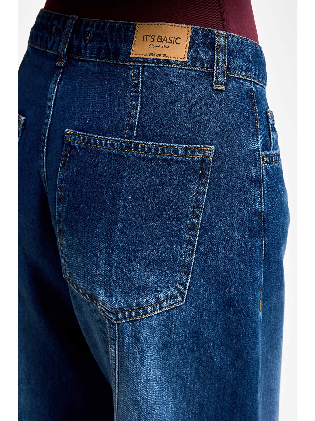 Kadın Koyu Mavi Renk 2w5-5 Elephant Leg Fit Bol Kesim Paça Detaylı Denim Jean-3