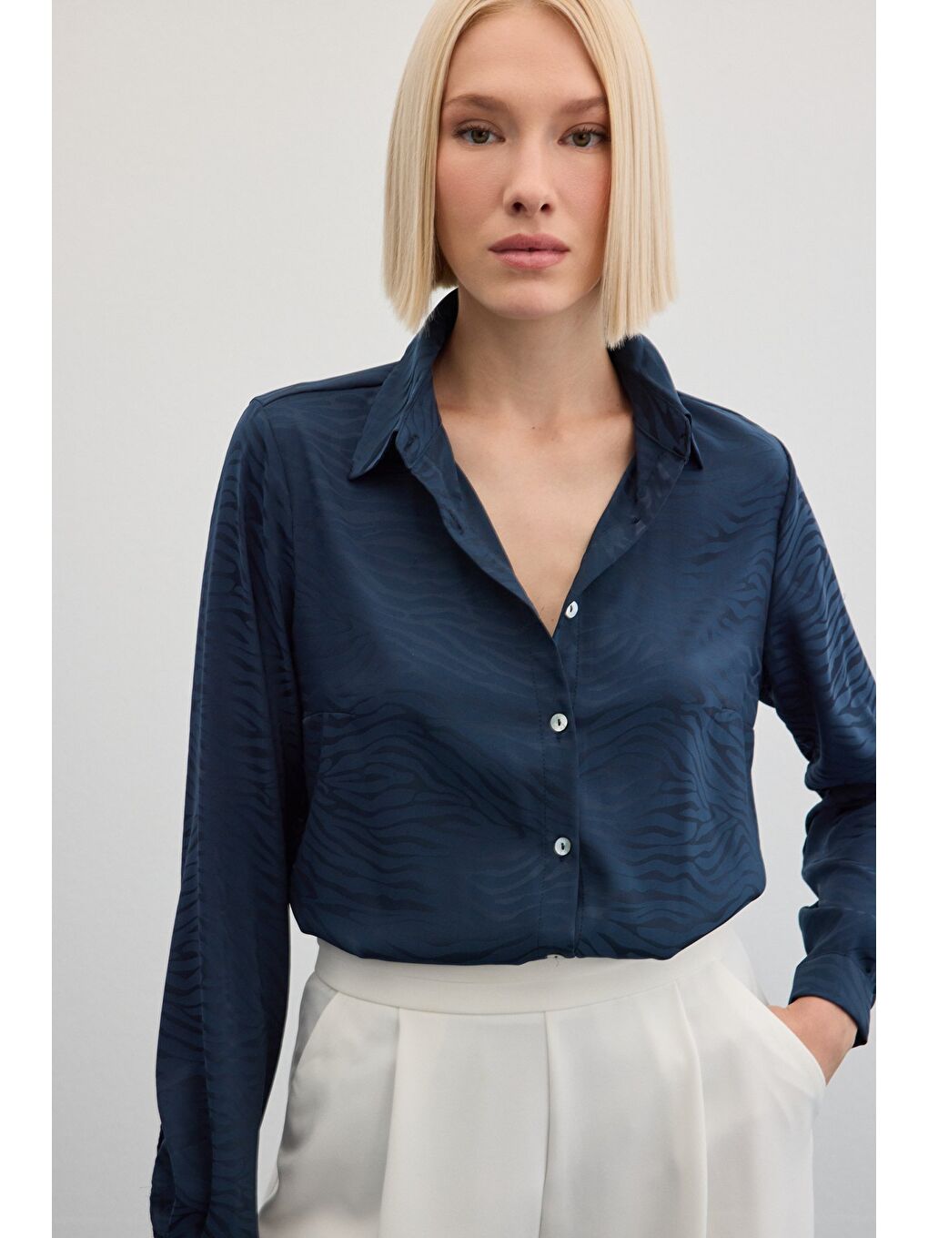 Zebra Desenli Gömlek - Lacivert-4