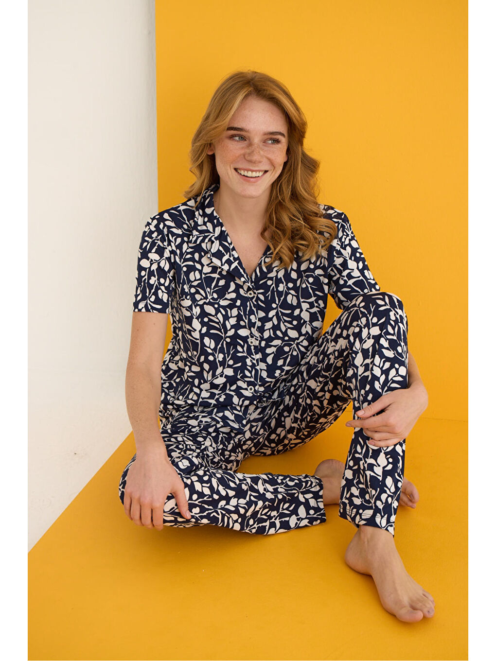 Elitol Beyaz Helen Düğmeli Pijama Takımı 7001-4