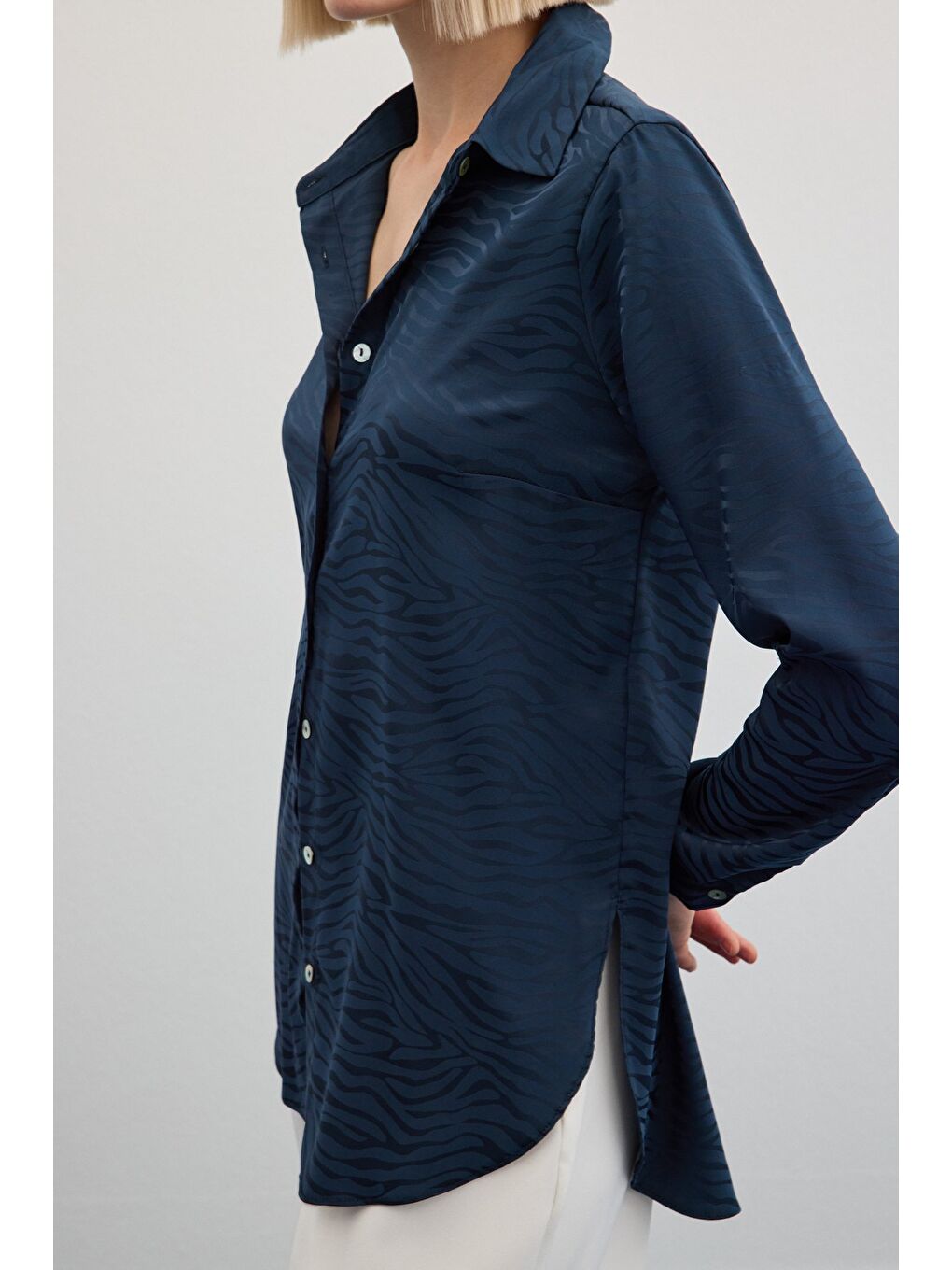 Zebra Desenli Gömlek - Lacivert-5