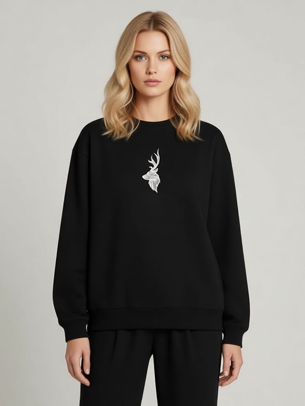 Siyah Ren Baskılı Oversize Bisiklet Yaka Sweatshirt
